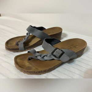 Mila Paoli Italy Genuine Leather Gray Braided Cork Wedge Sandals Size 8.5